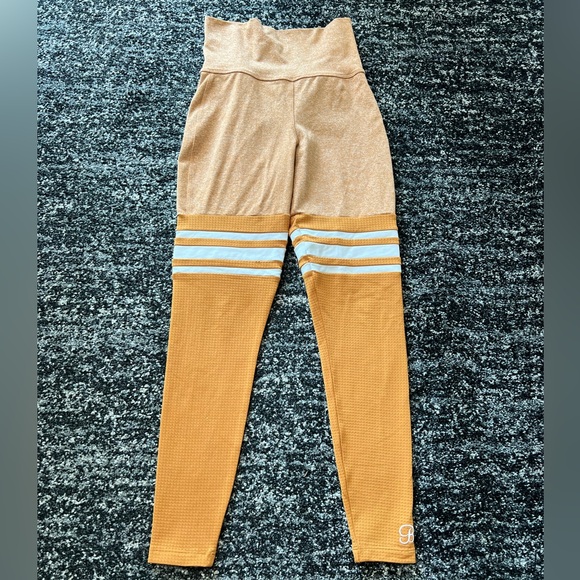 Bombshell Sportswear Thigh-Highs Legging, Size XS, Tan color with white stripes - Picture 2 of 3